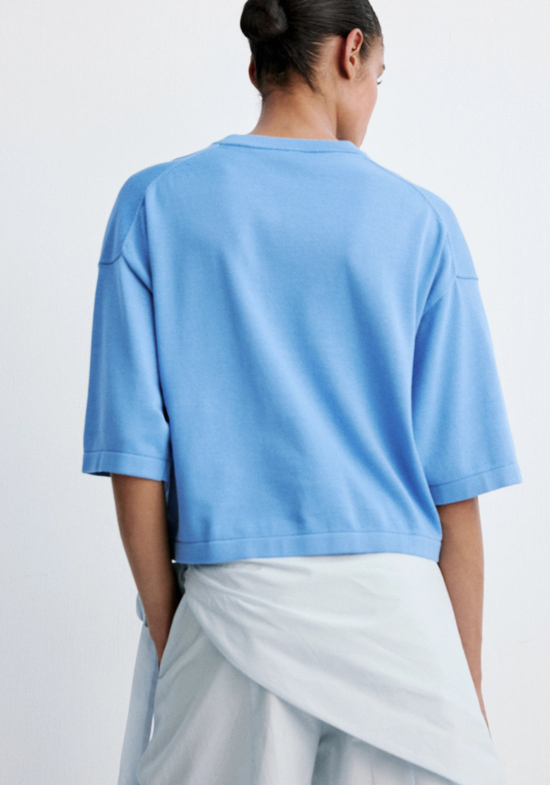 Short Sleeved Knitted Sweater - Blue