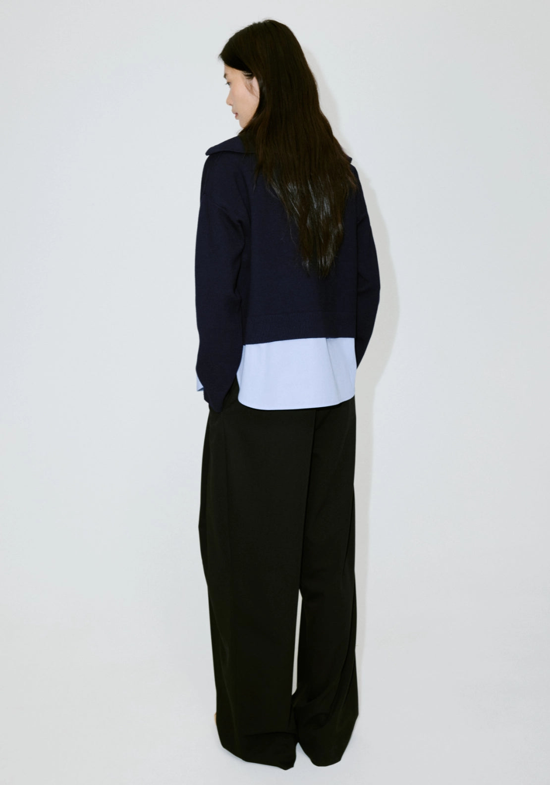 Layered Shirt Knit Sweater - Blue