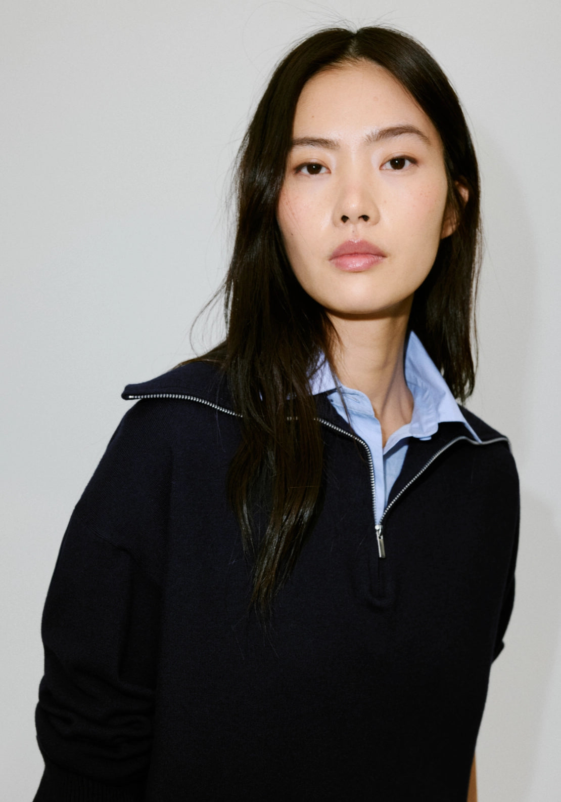 Layered Shirt Knit Sweater - Blue