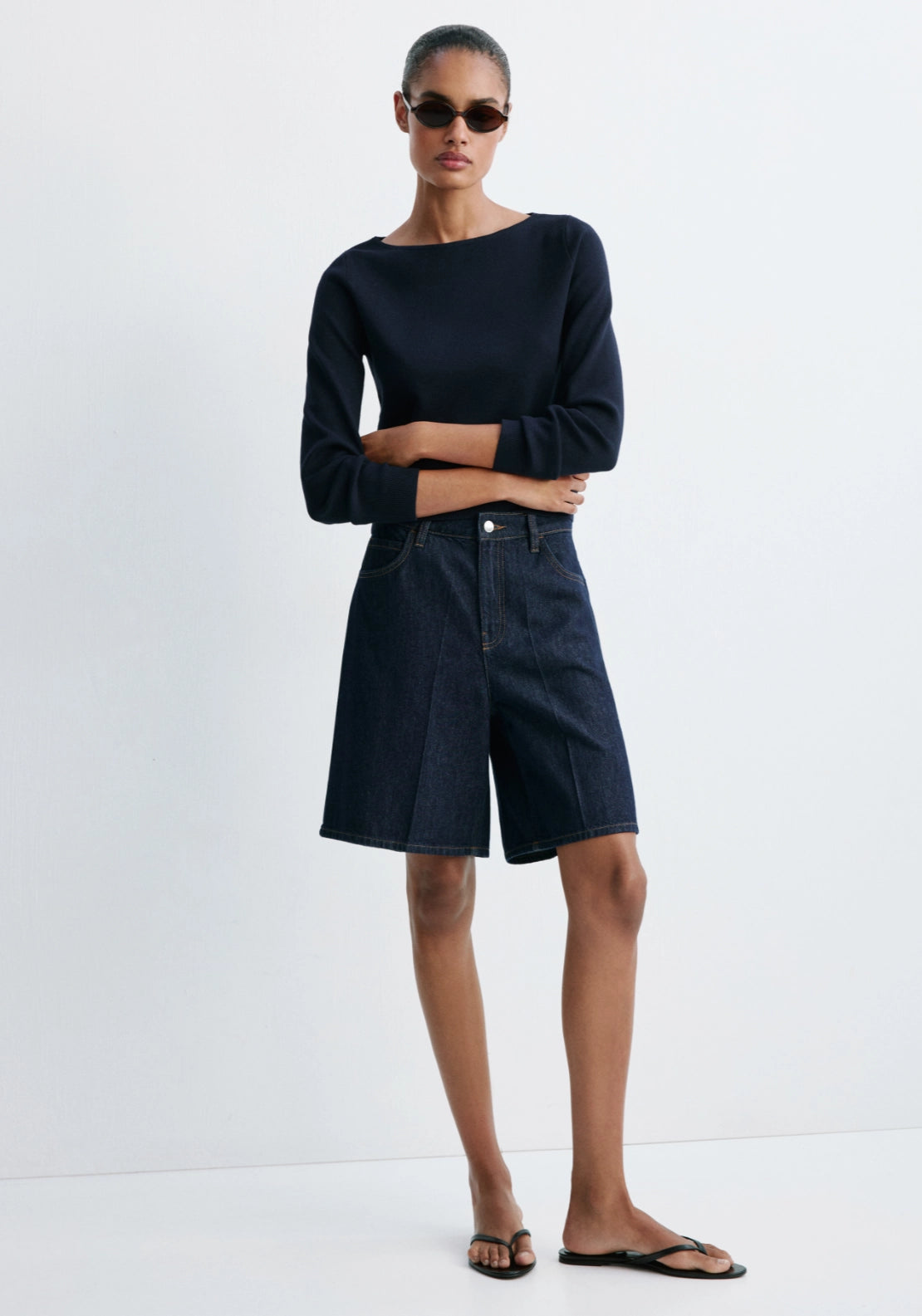 Fine Knit Boat Neck Sweater - Blue