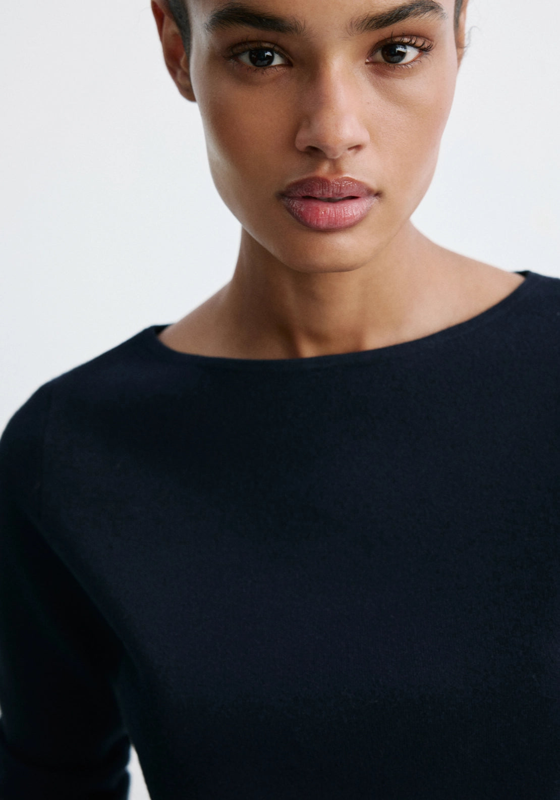 Fine Knit Boat Neck Sweater - Blue