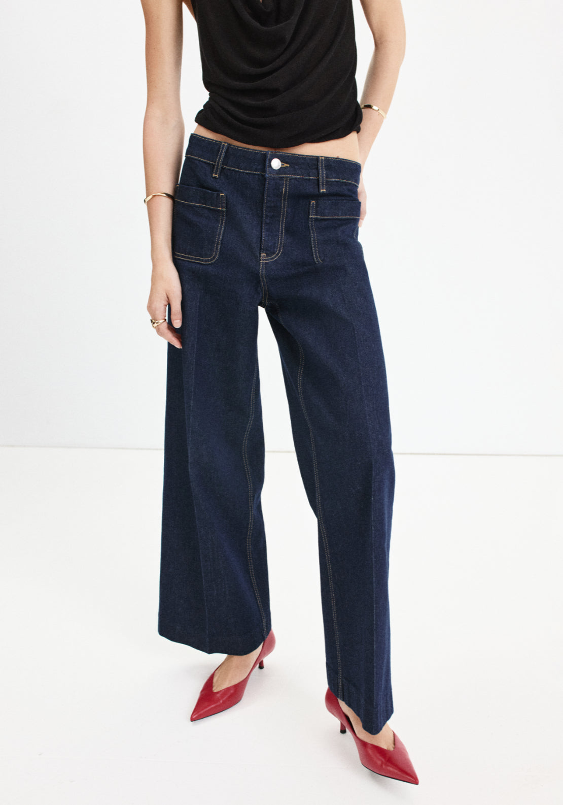 High Waisted Wide Leg Jeans - Denim Blue
