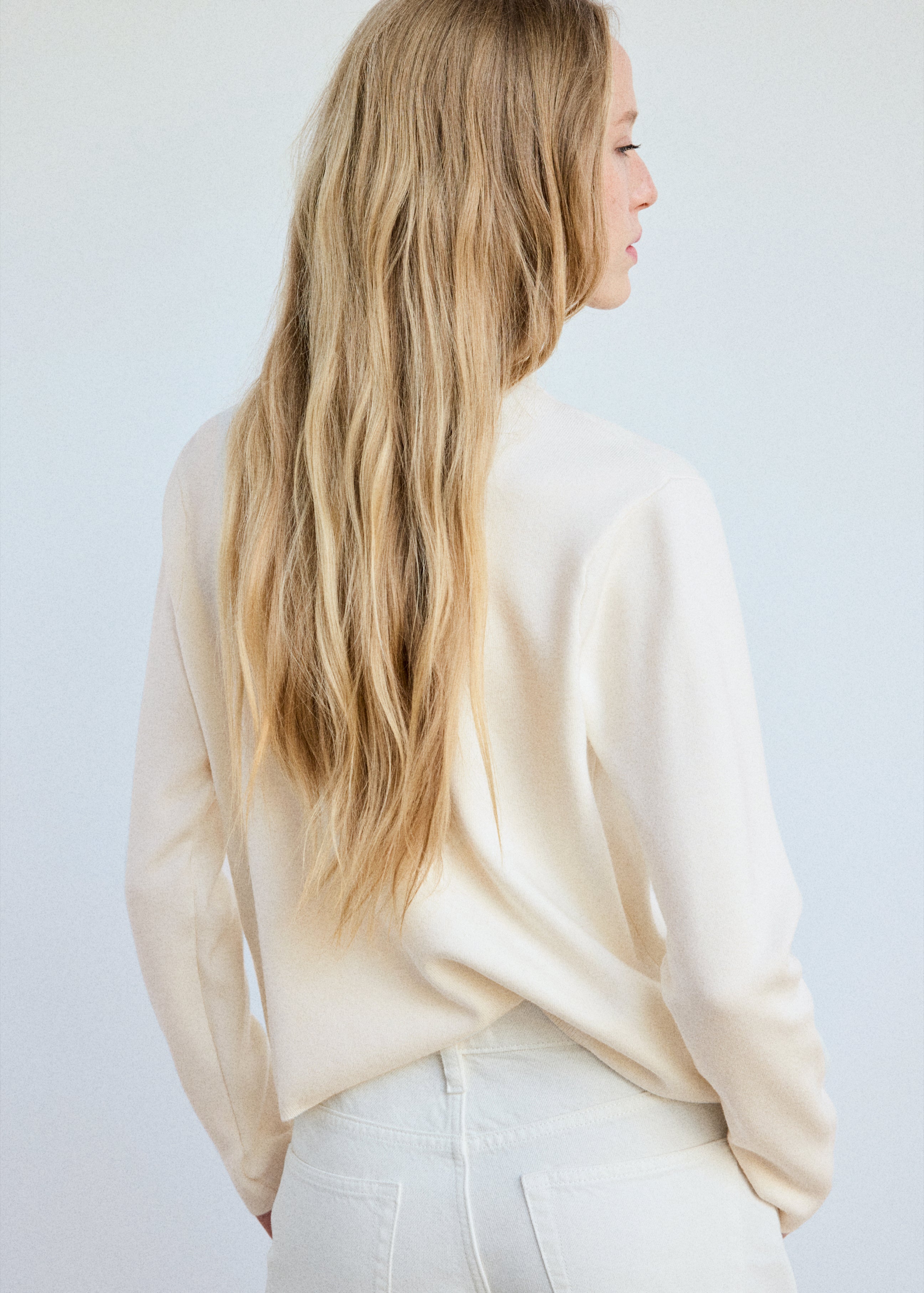 Knitted Sweater With Perkins Neck - Cream