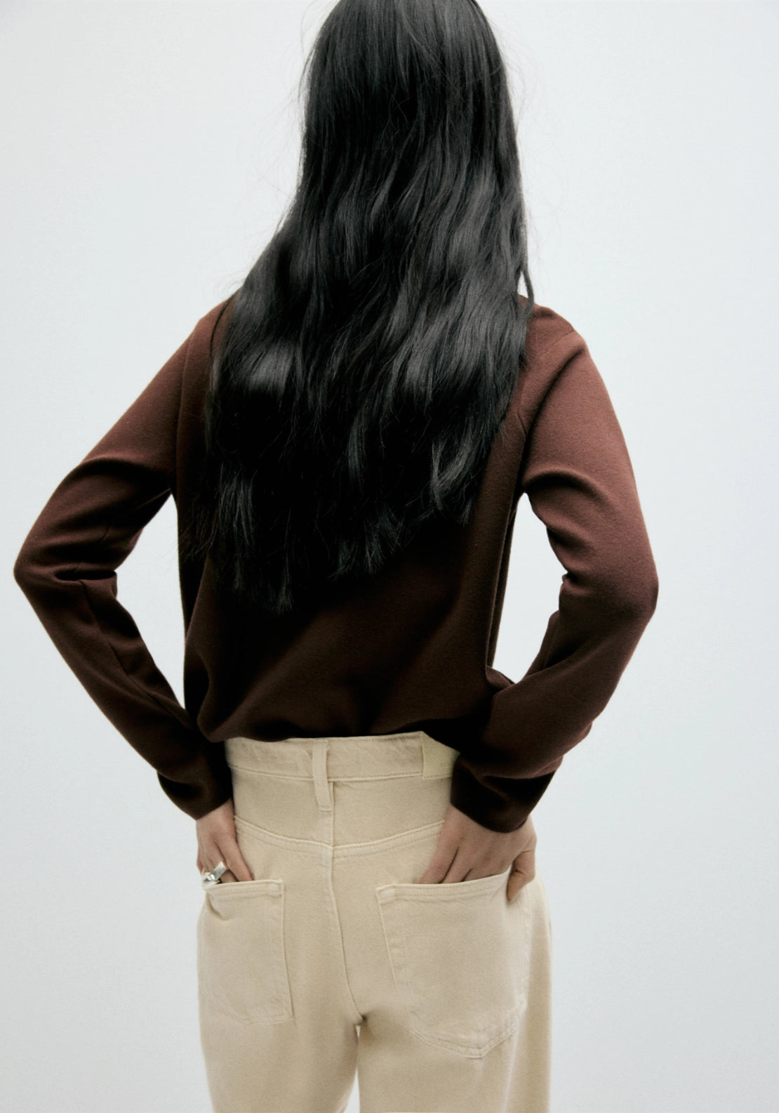 Knitted Sweater With Perkins Neck - Brown