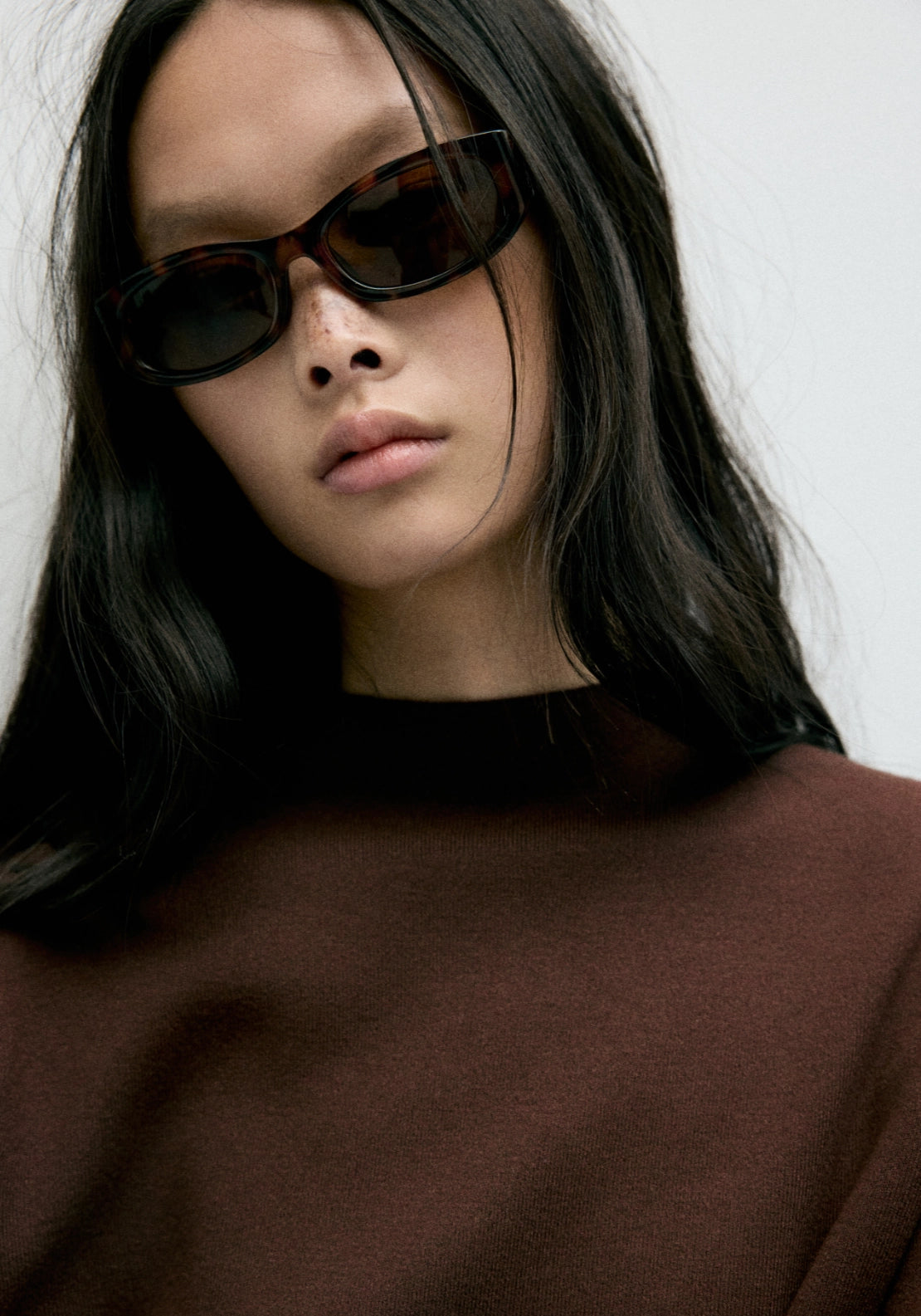 Knitted Sweater With Stand Collar - Brown