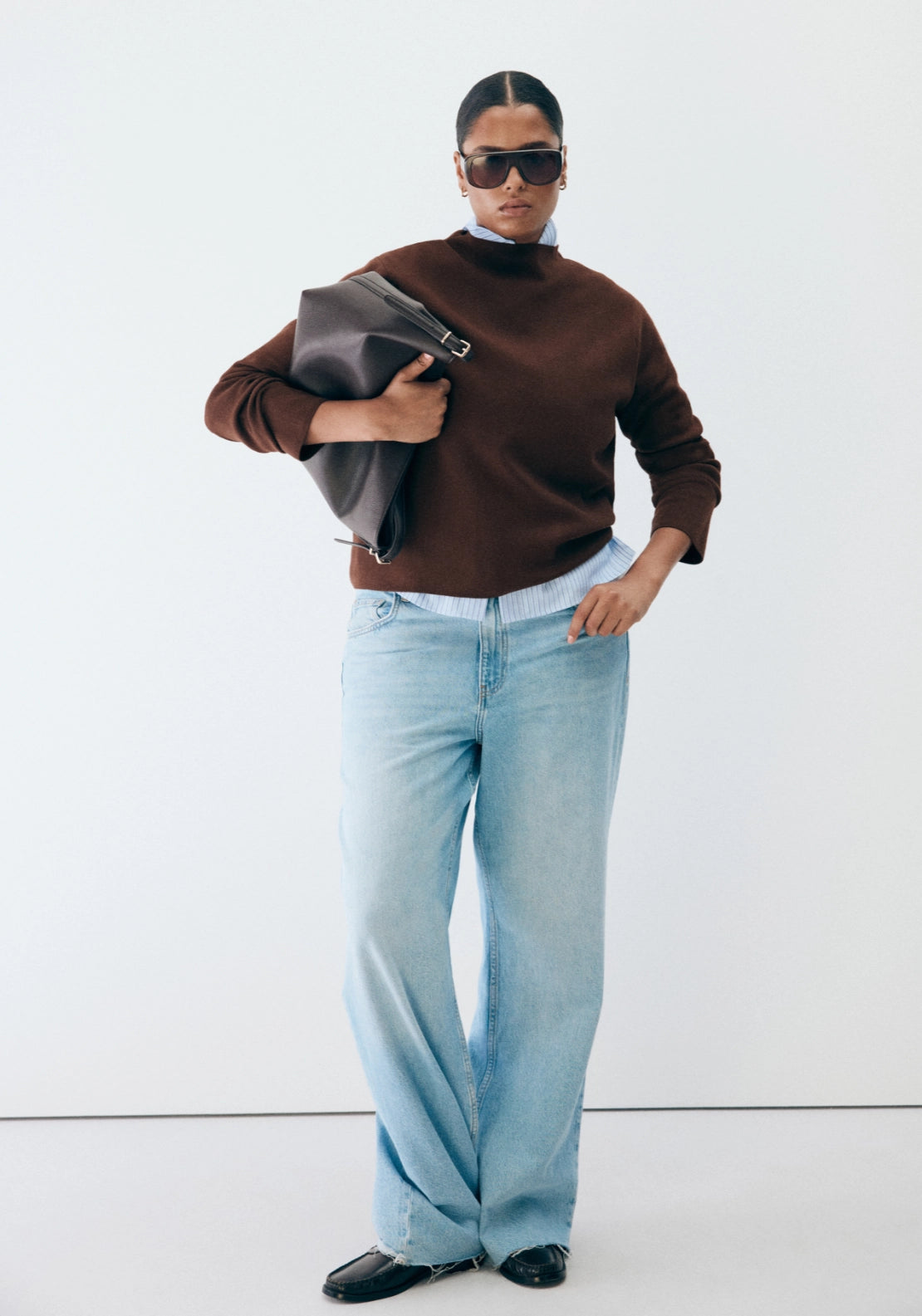 Knitted Sweater With Perkins Neck - Brown