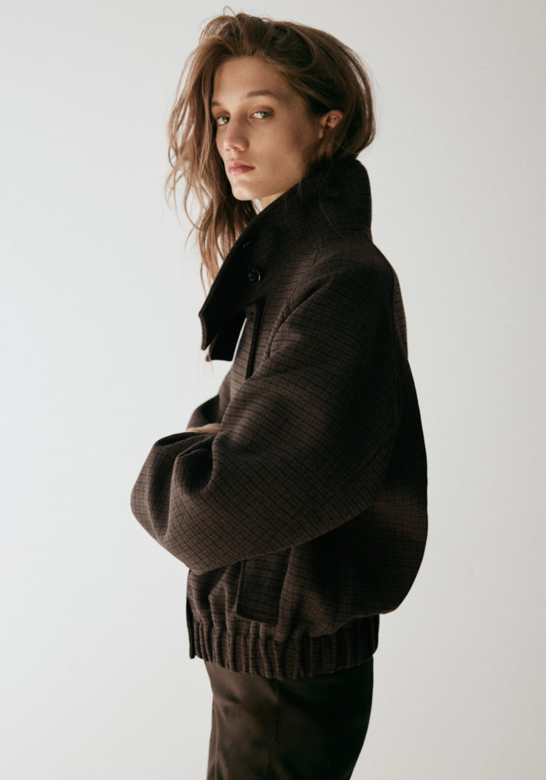Check Bomber Jacket - Brown