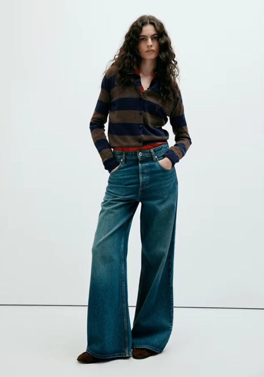 Button Front Cardigan With Lapel Collar - Brown