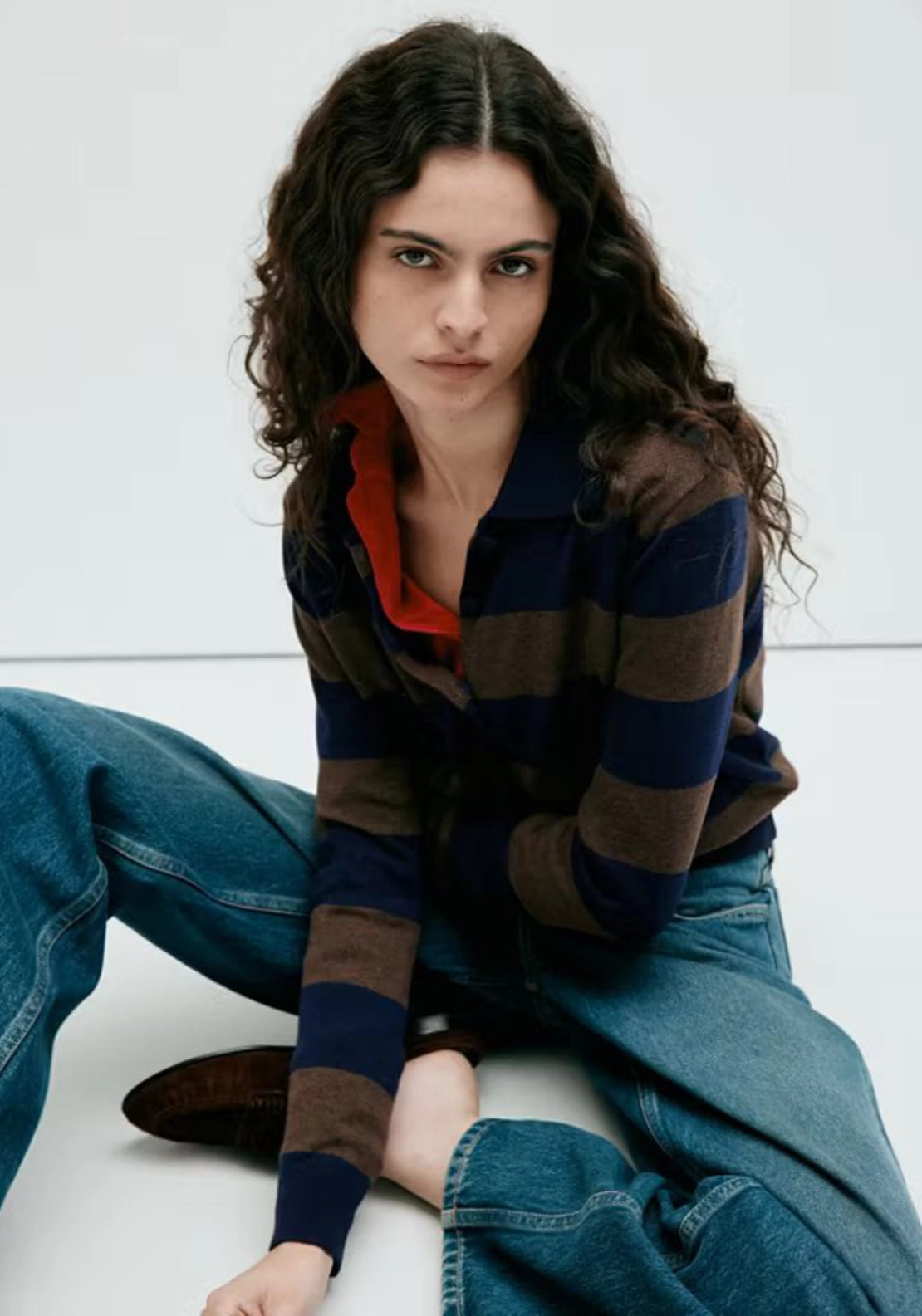 Button Front Cardigan With Lapel Collar - Brown