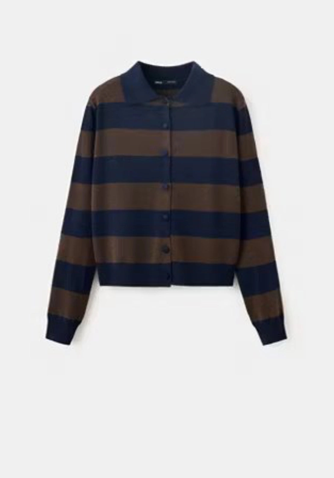 Button Front Cardigan With Lapel Collar - Brown