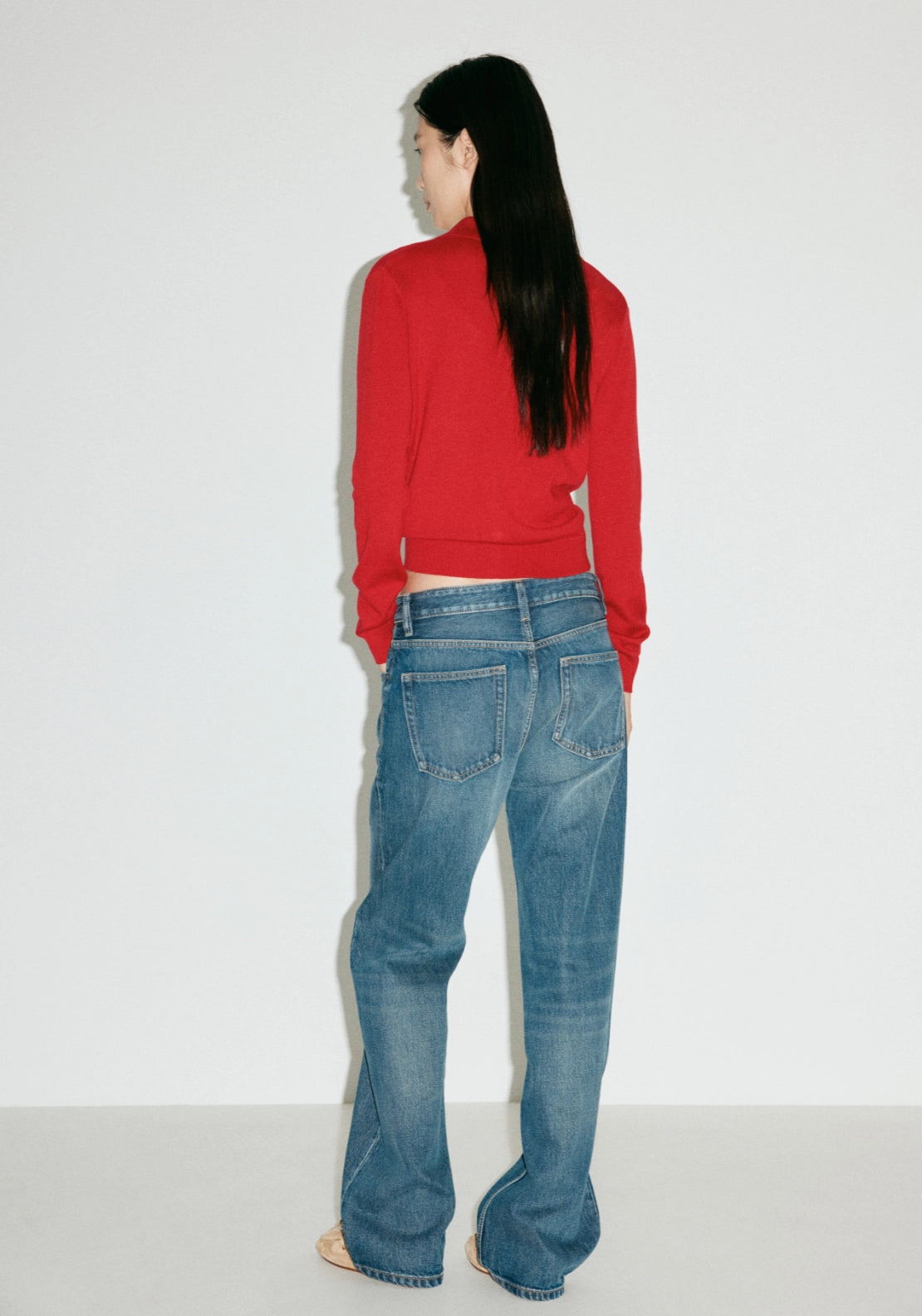 Button Front Cardigan With Lapel Collar - Red