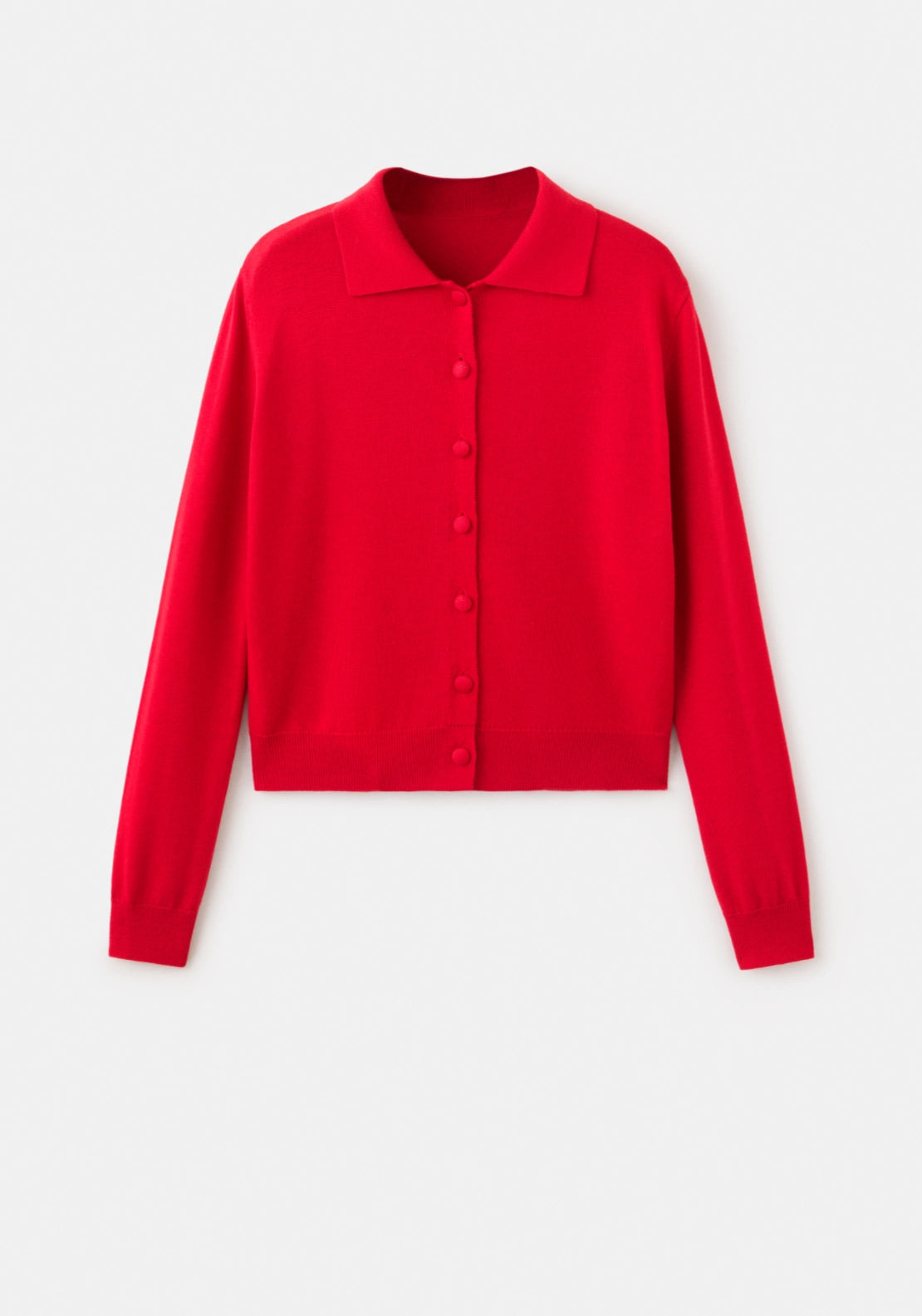 Button Front Cardigan With Lapel Collar - Red