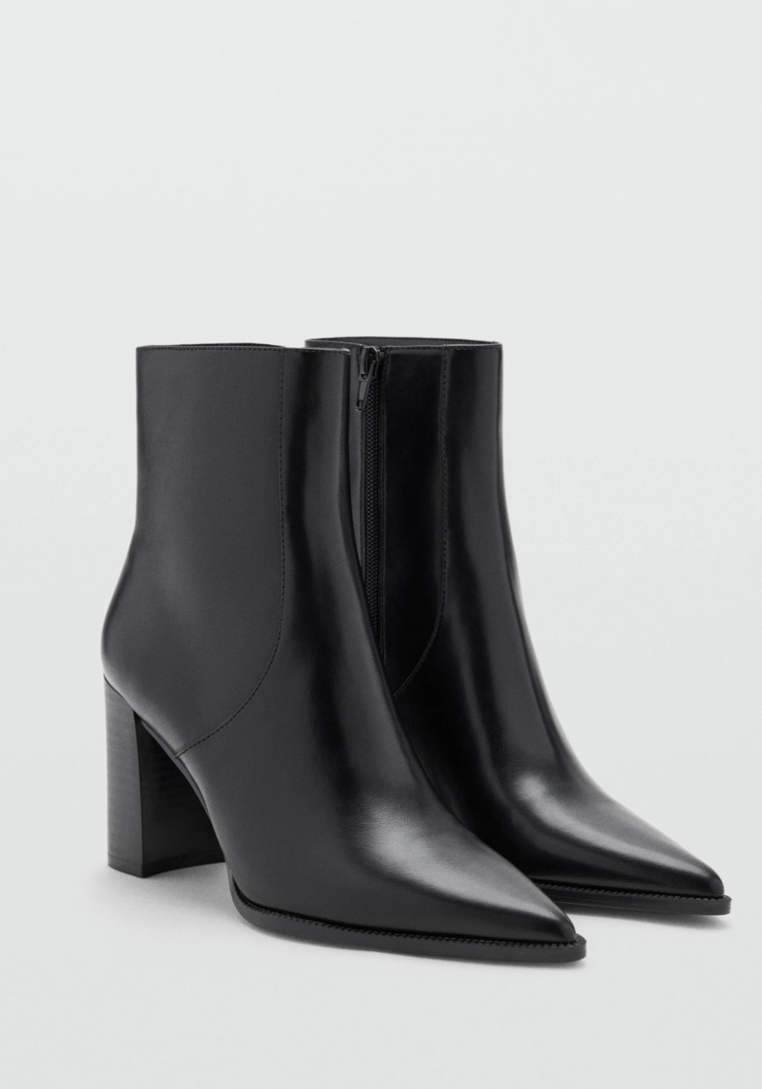 Sleek Pointed Heel Ankle Boot - Black