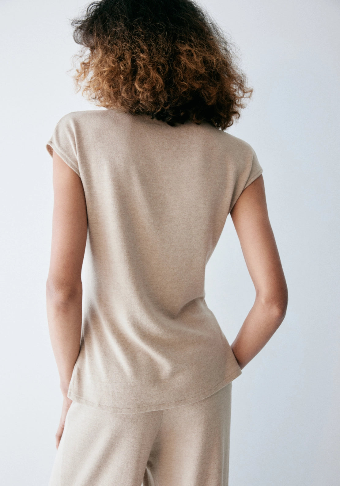 Knitted Top With Brooch Detail - Beige