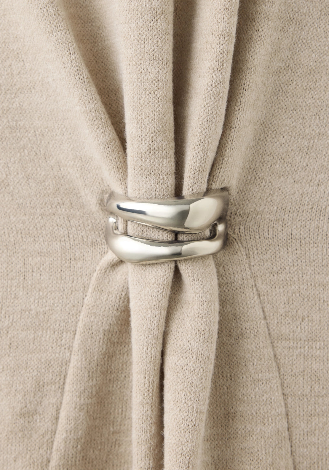 Knitted Top With Brooch Detail - Beige
