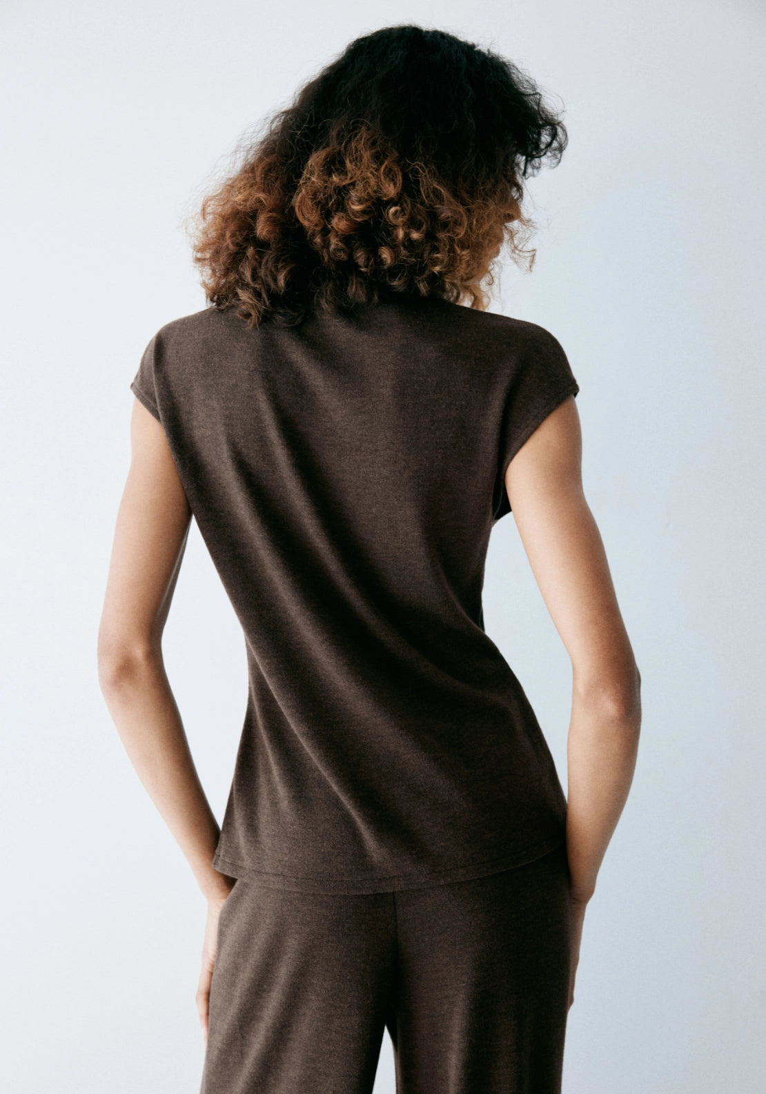Knitted Top With Brooch Detail - Brown