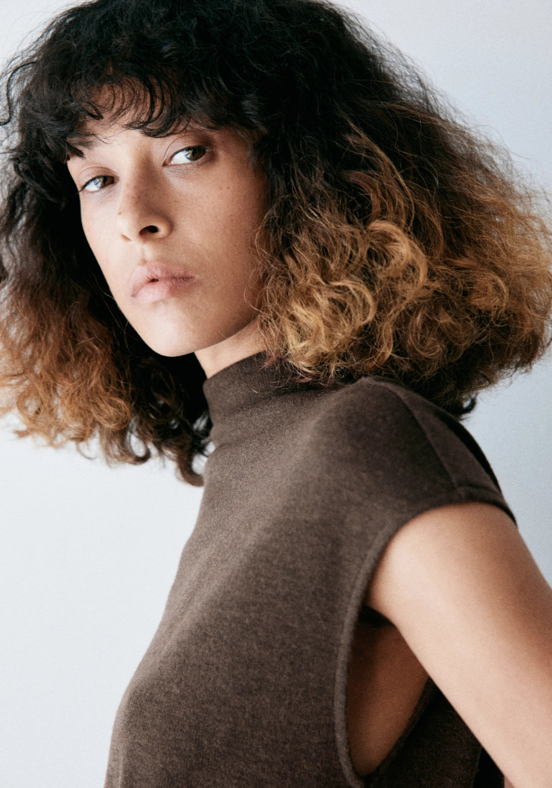 Knitted Top With Brooch Detail - Brown