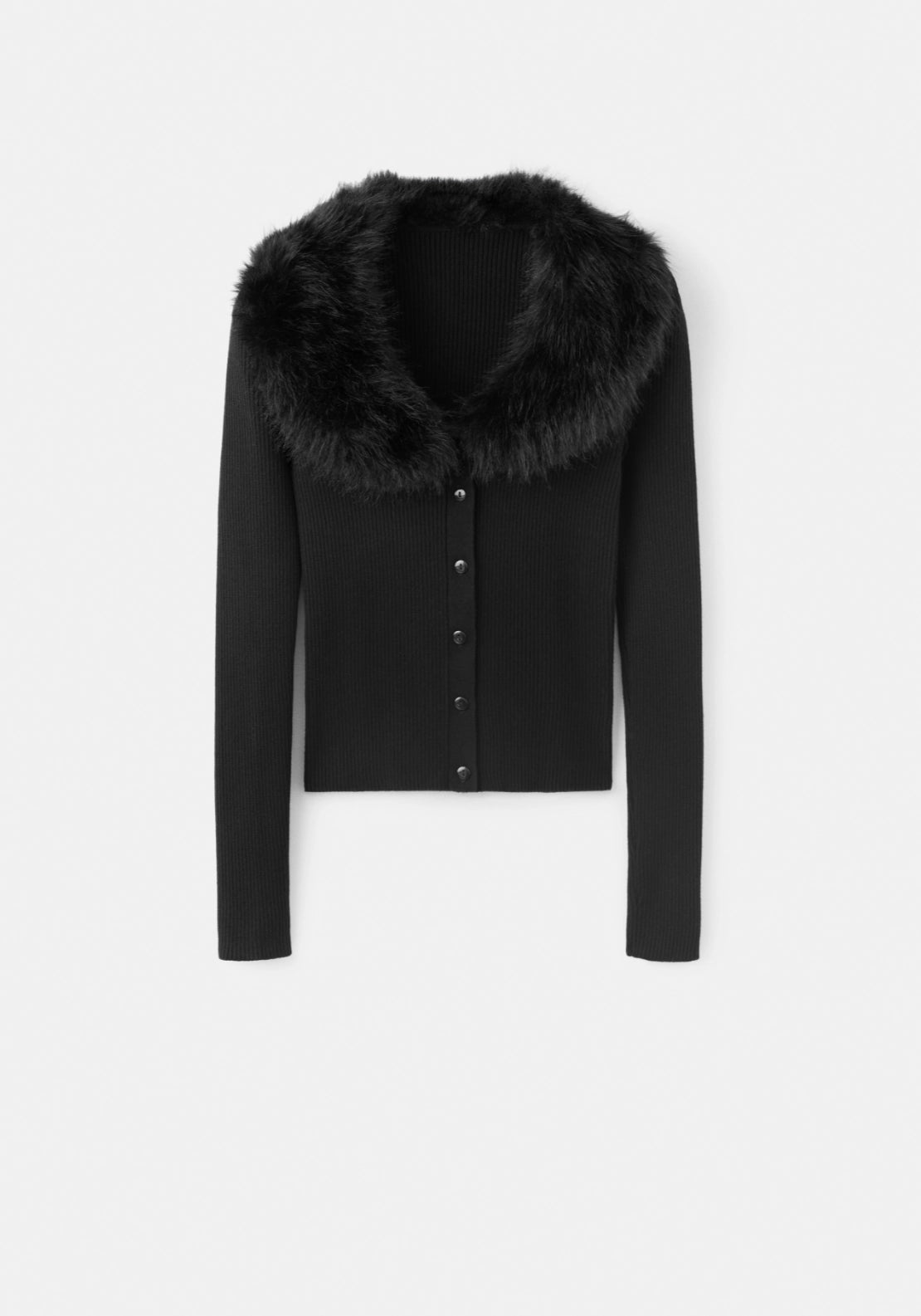 Cardigan With Fur Collar - Black