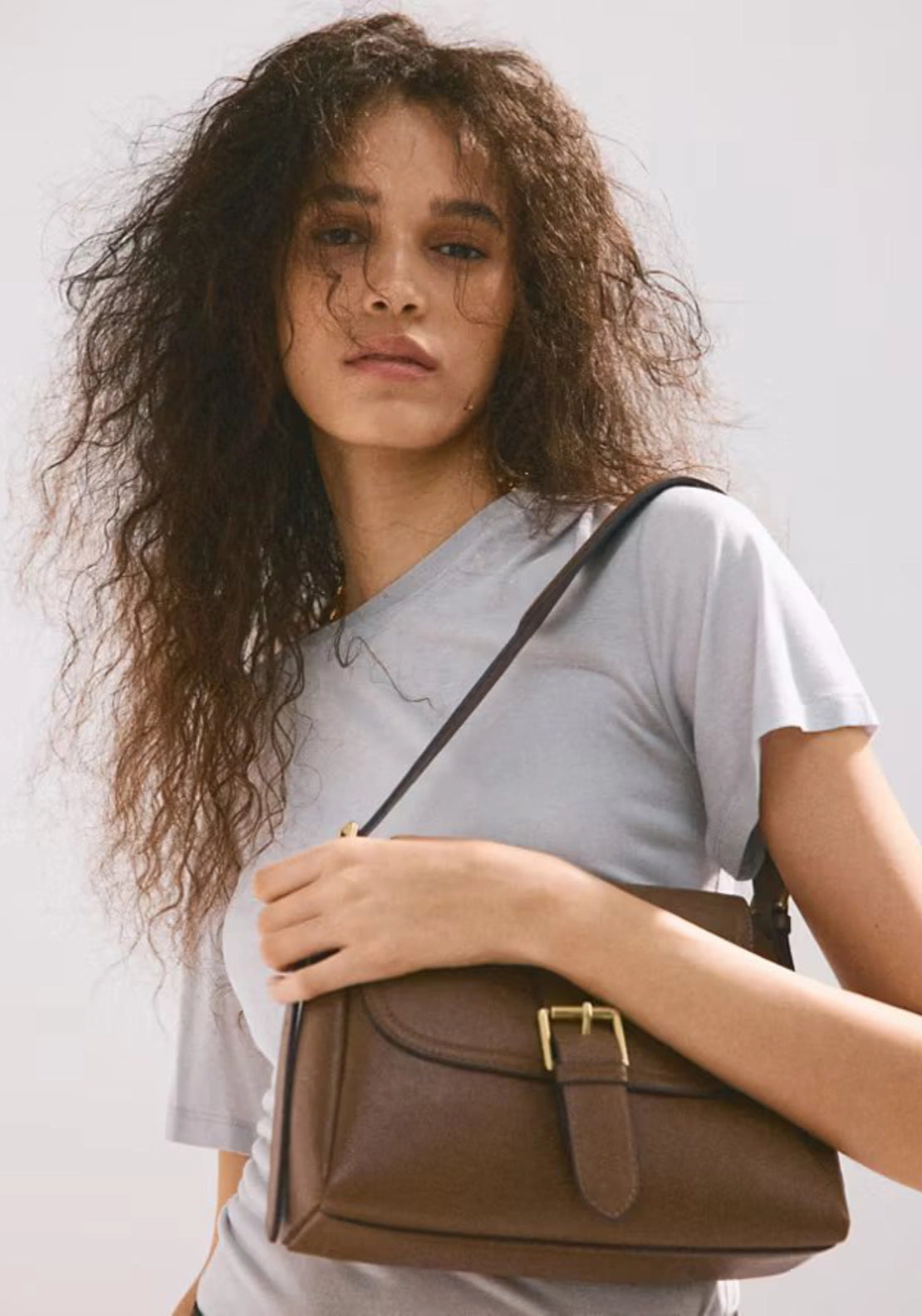 Shoulder Bag With Buckle - Brown