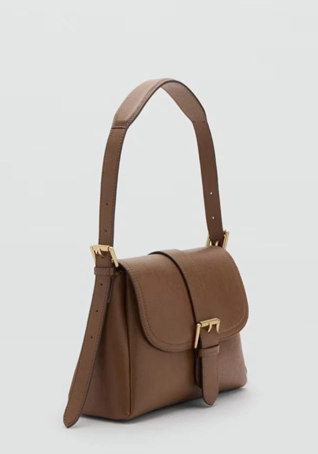 Shoulder Bag With Buckle - Brown