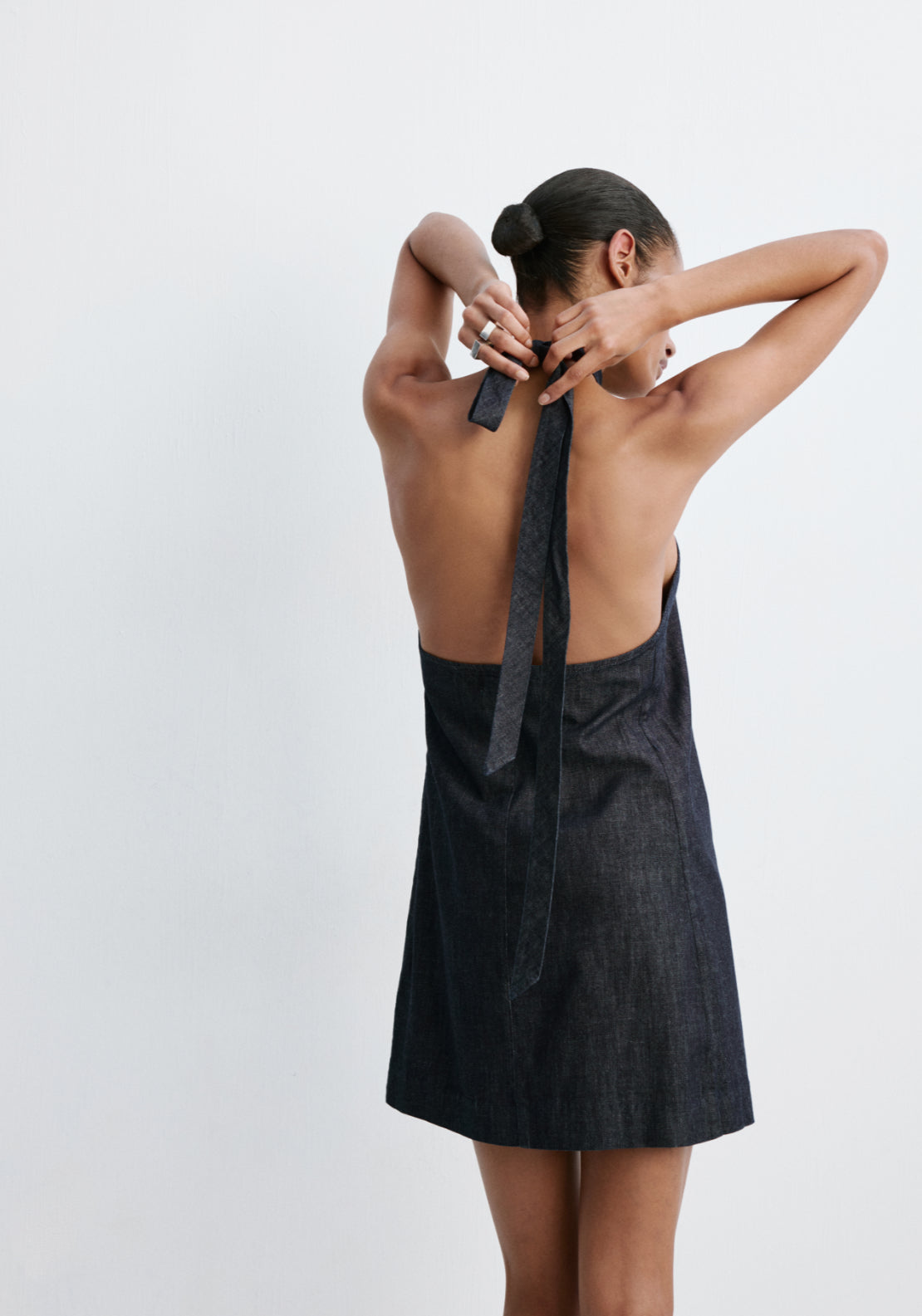 Halter Denim Dress - Denim Blue