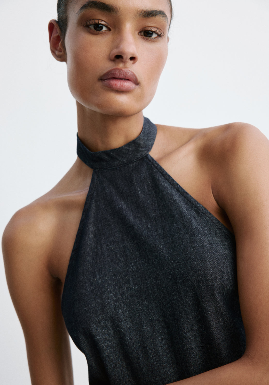 Halter Denim Dress - Denim Blue