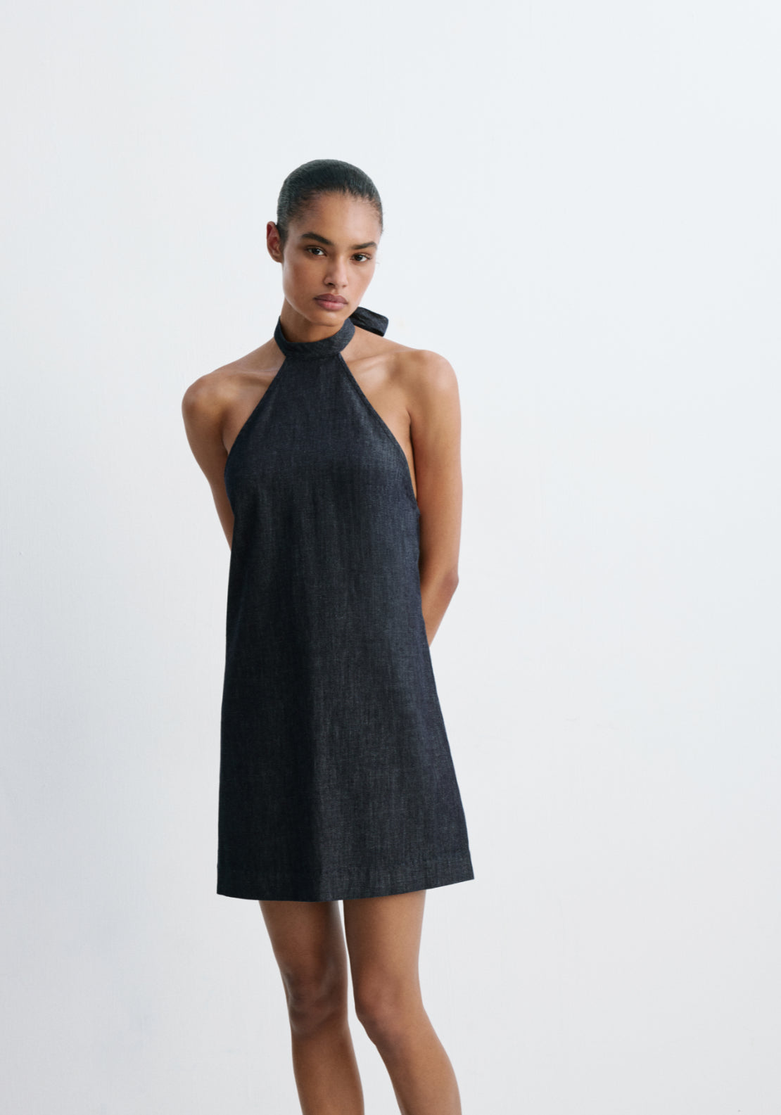 Halter Denim Dress - Denim Blue