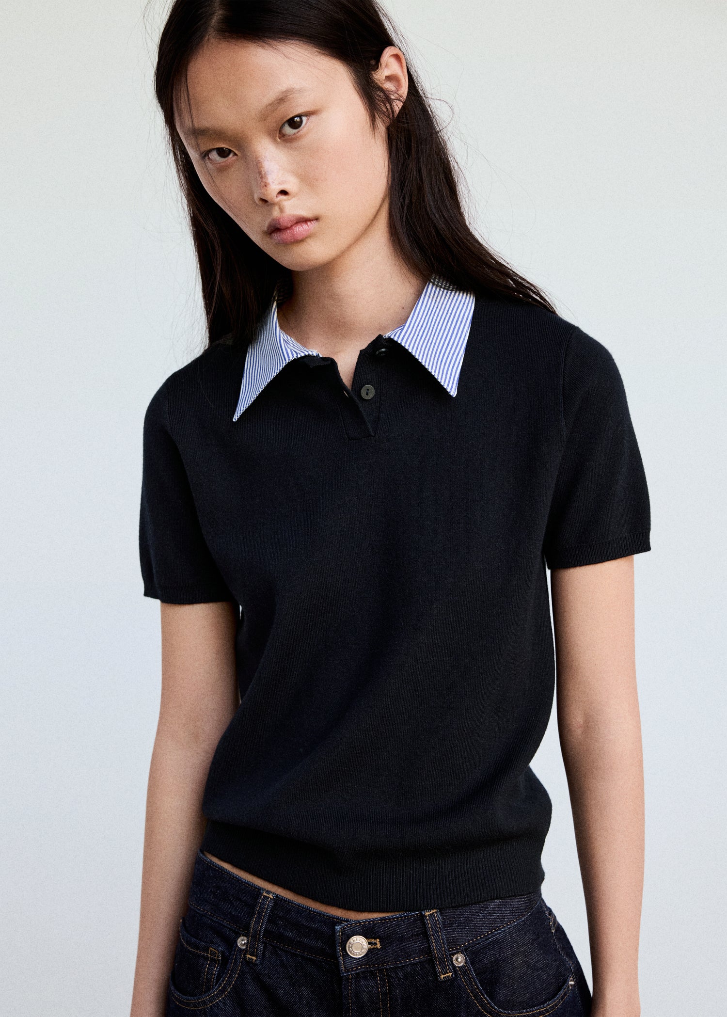 Sporty Striped Polo Neck Sweater - Blue