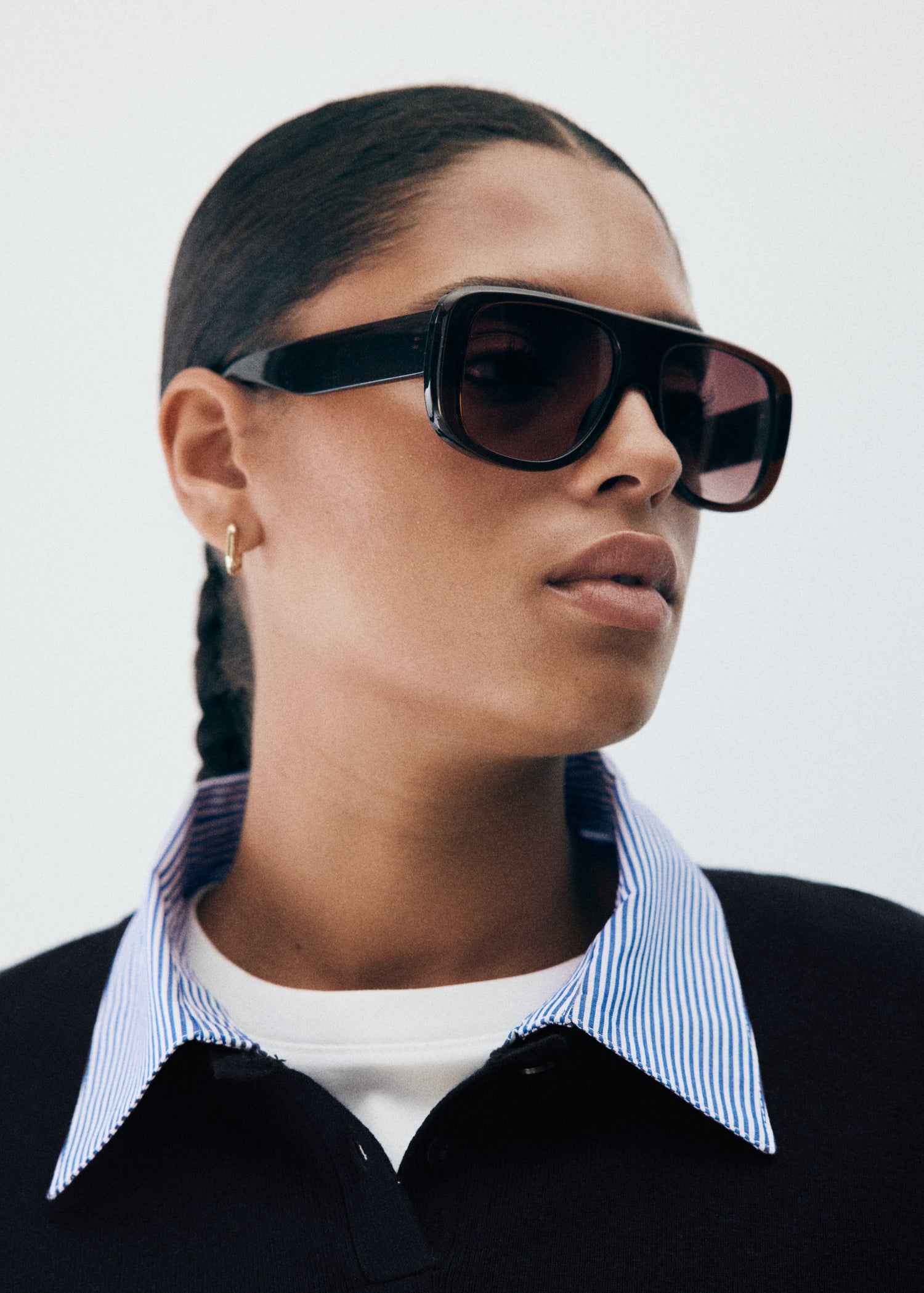 Sporty Striped Polo Neck Sweater - Blue