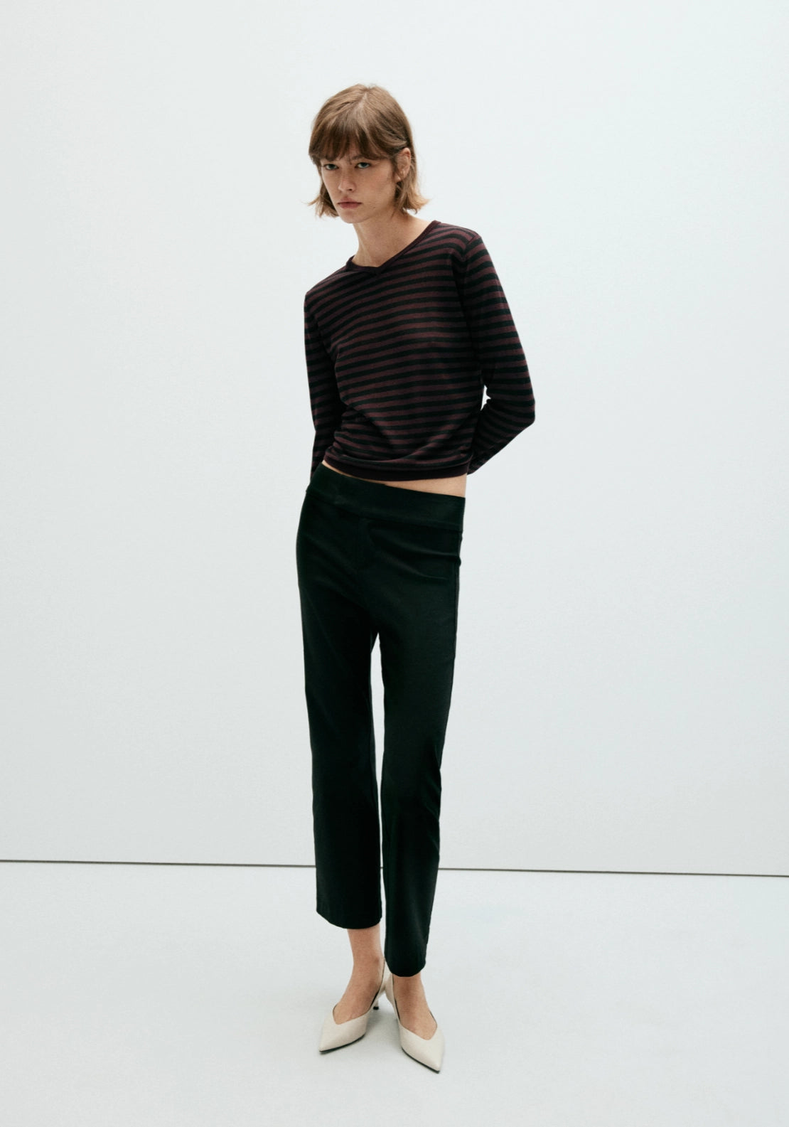 Striped Lyocell Top - Burgundy