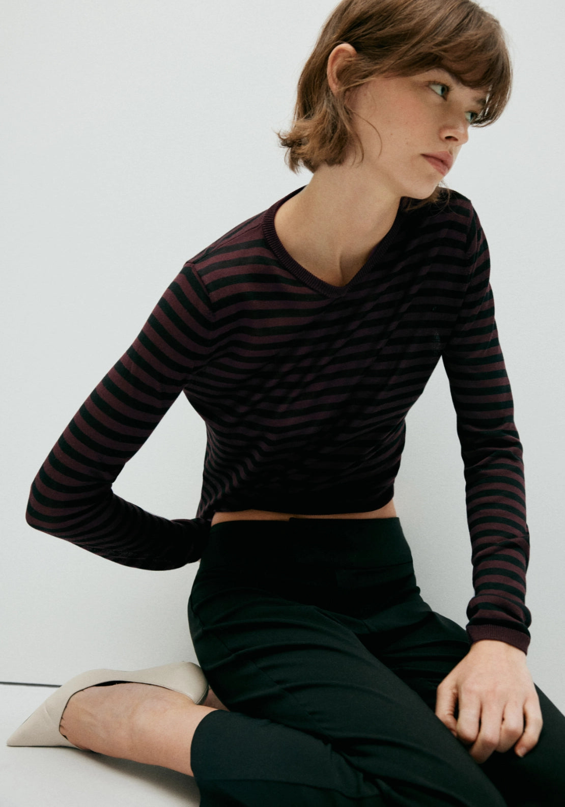 Striped Lyocell Top - Burgundy