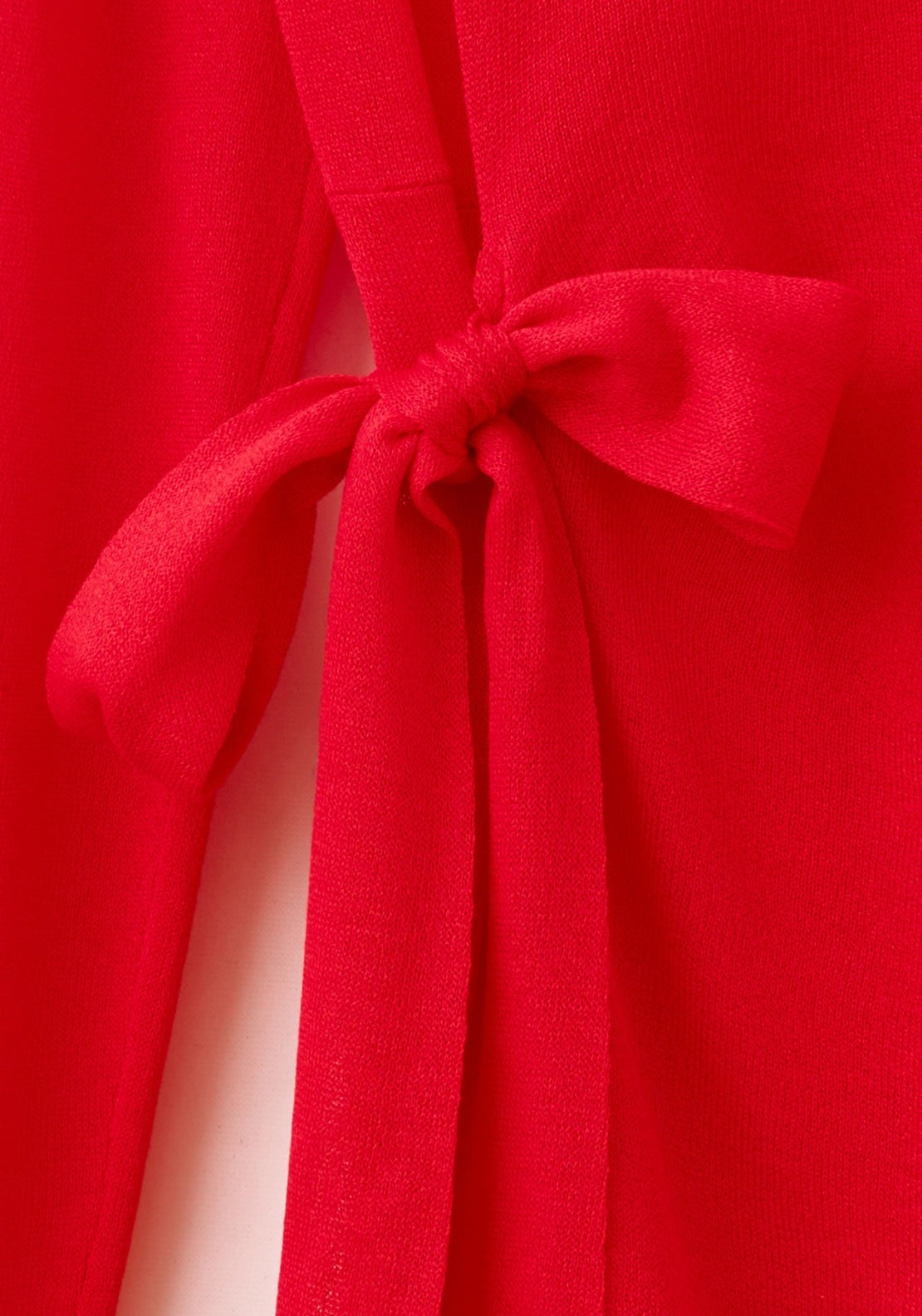 Fine Knit Bow Sweater - Red