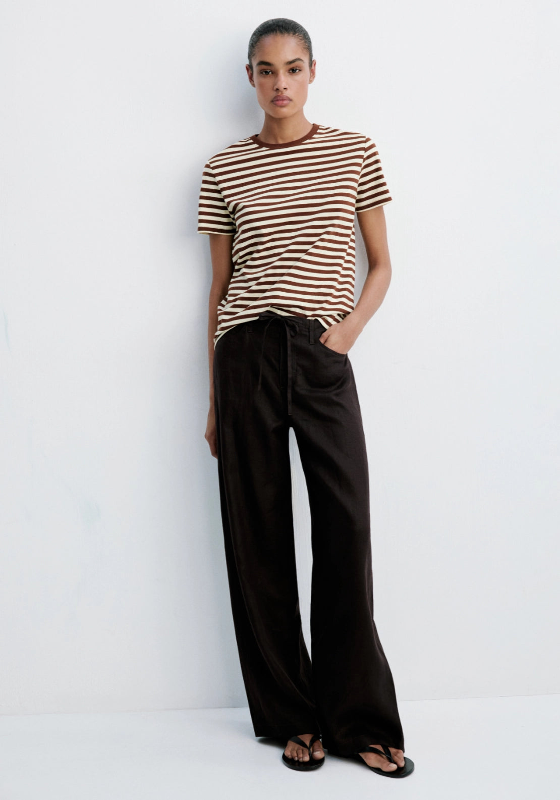 Striped Cotton T-Shirt - Brown