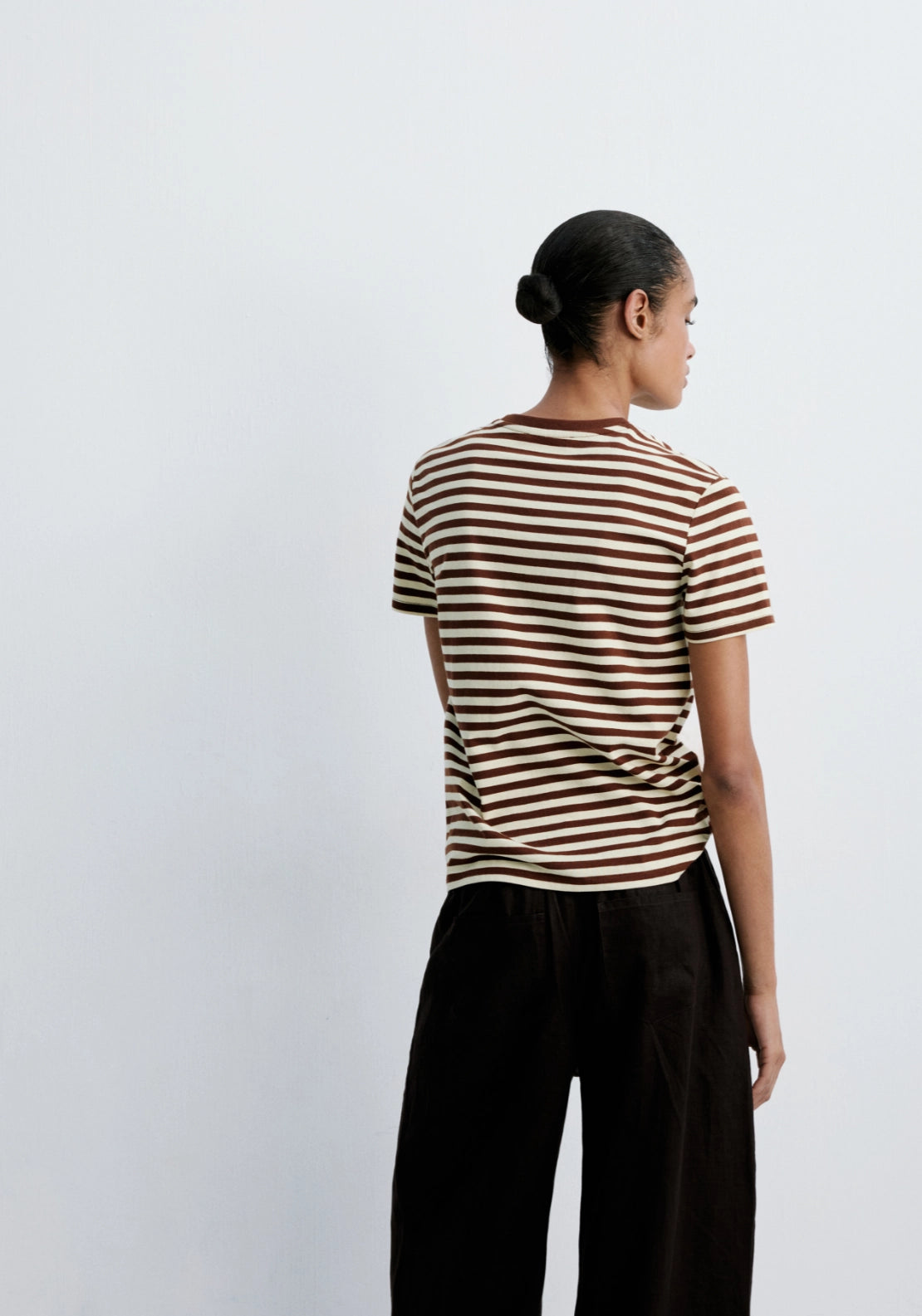 Striped Cotton T-Shirt - Brown