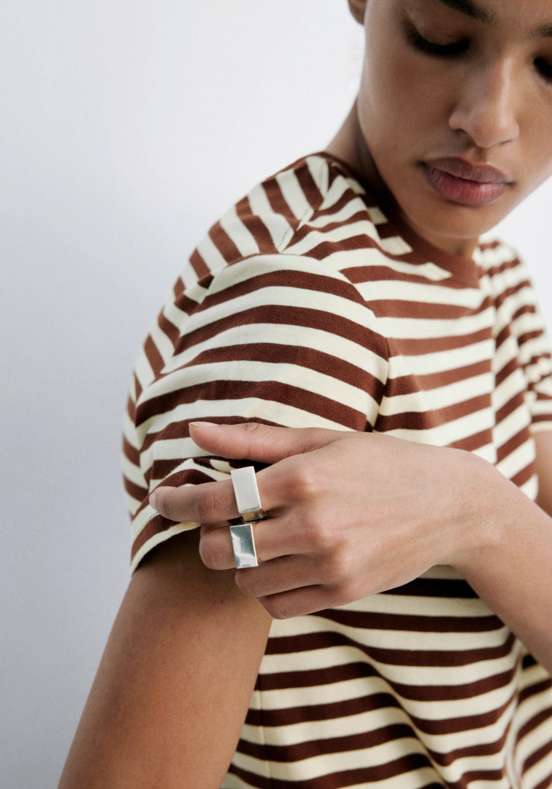 Striped Cotton T-Shirt - Brown
