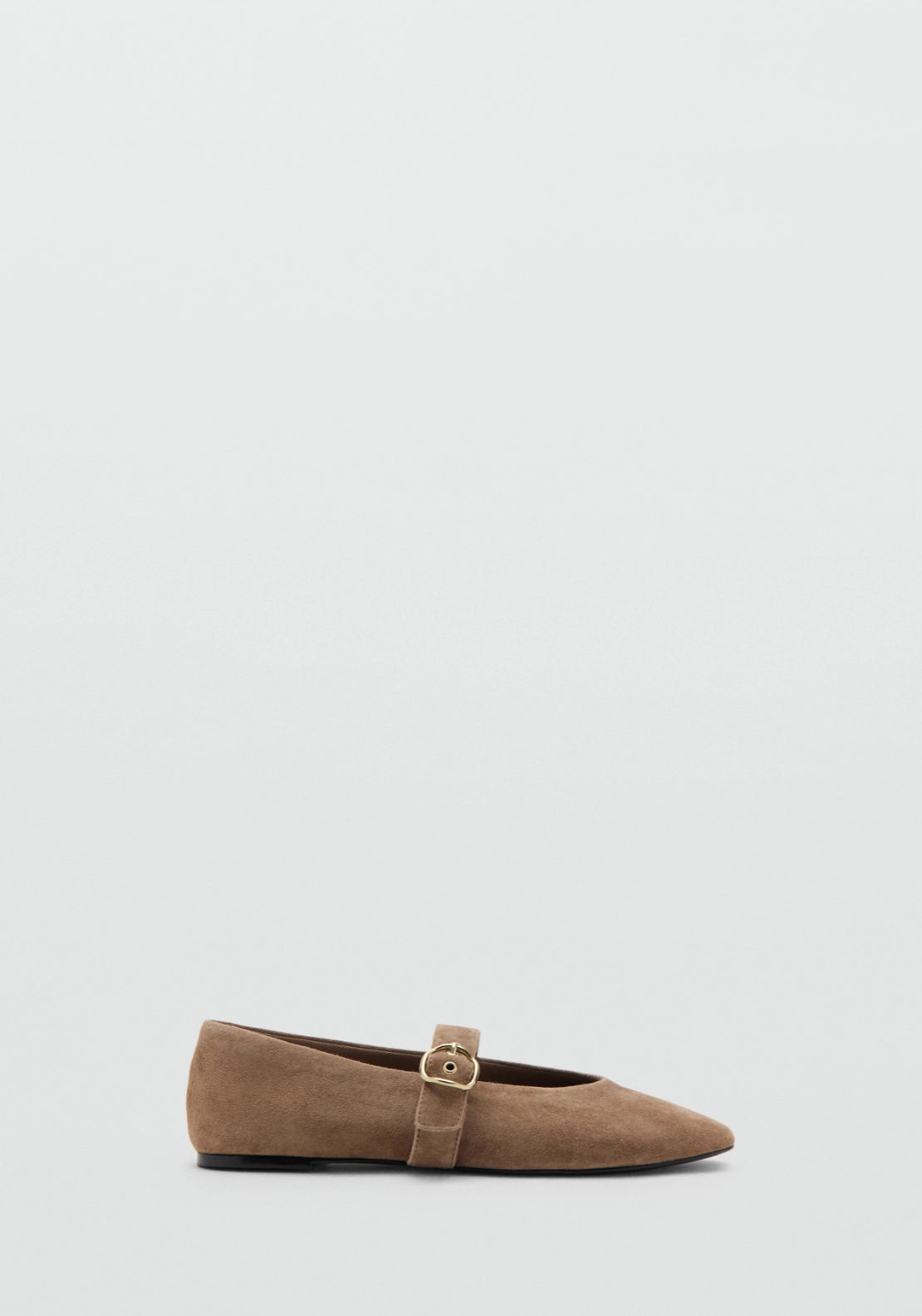 Buckle Suede Ballerina - Brown