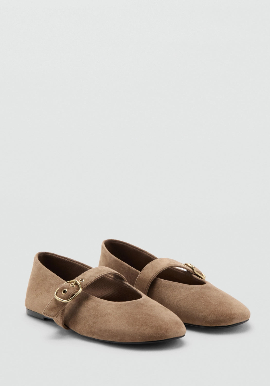 Buckle Suede Ballerina - Brown