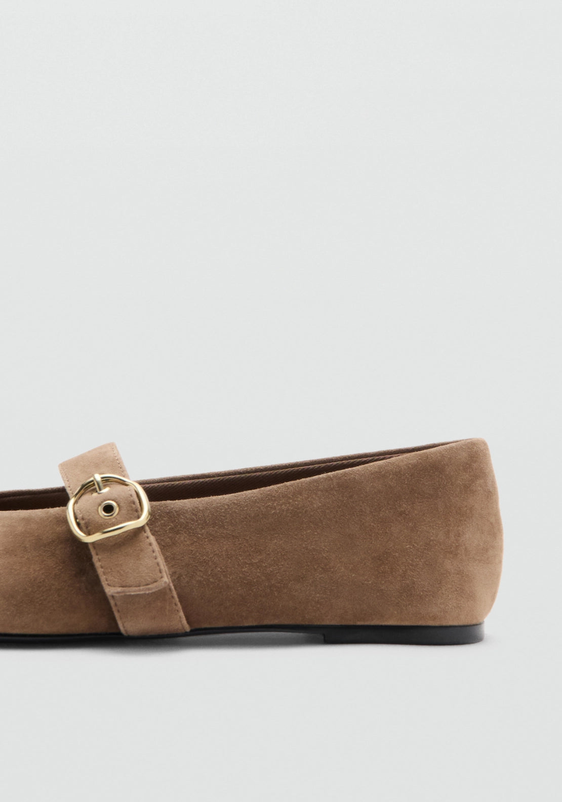 Buckle Suede Ballerina - Brown