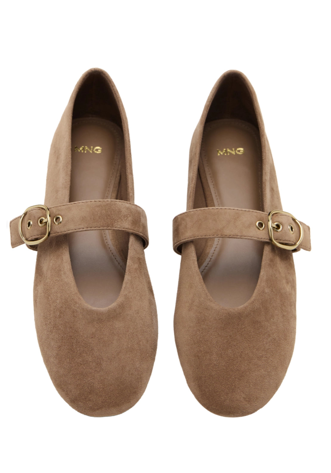 Buckle Suede Ballerina - Brown