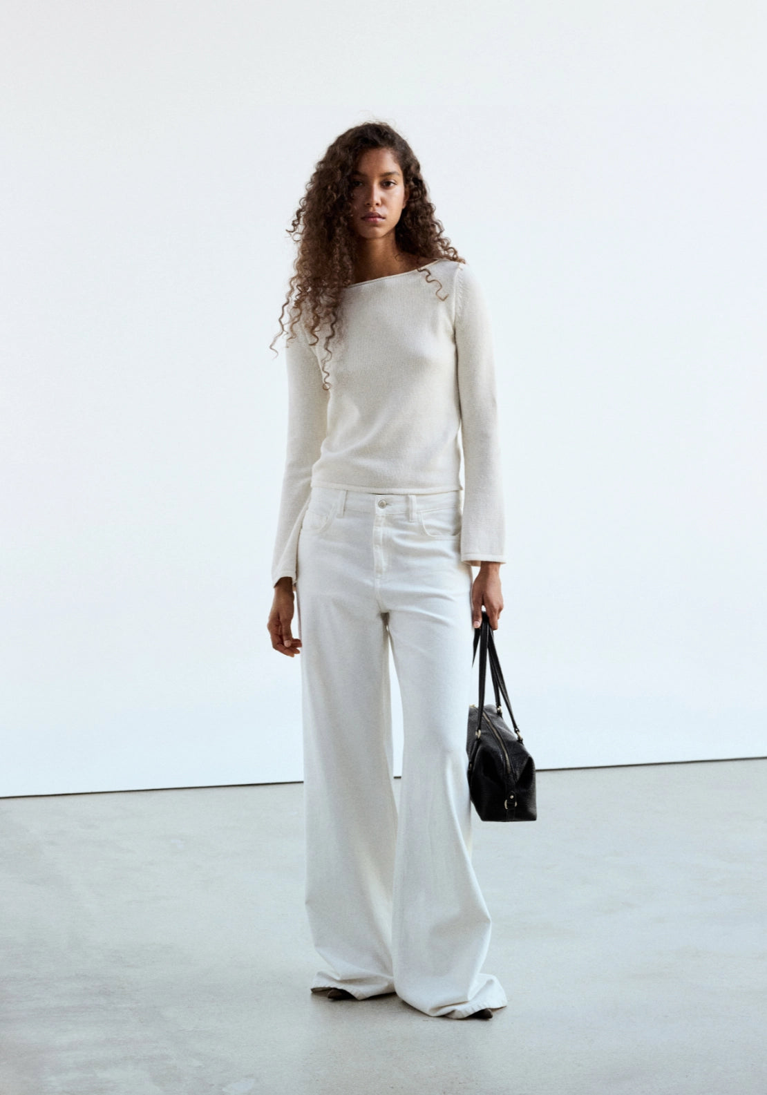 Boat Neck Knitted Sweater - Cream