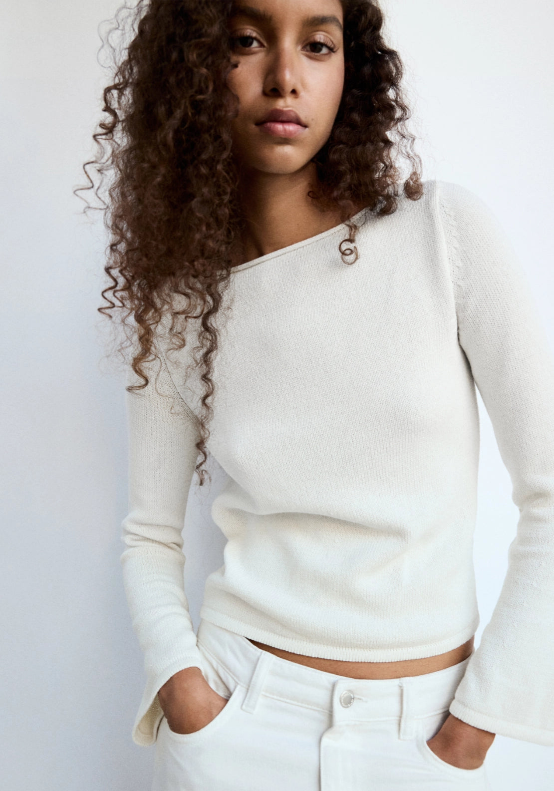 Boat Neck Knitted Sweater - Cream