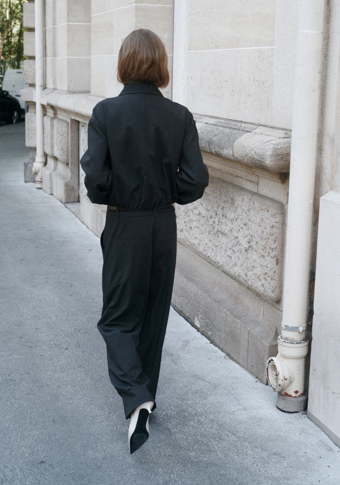 Pinstripe Adjustable Hem Trousers - Grey