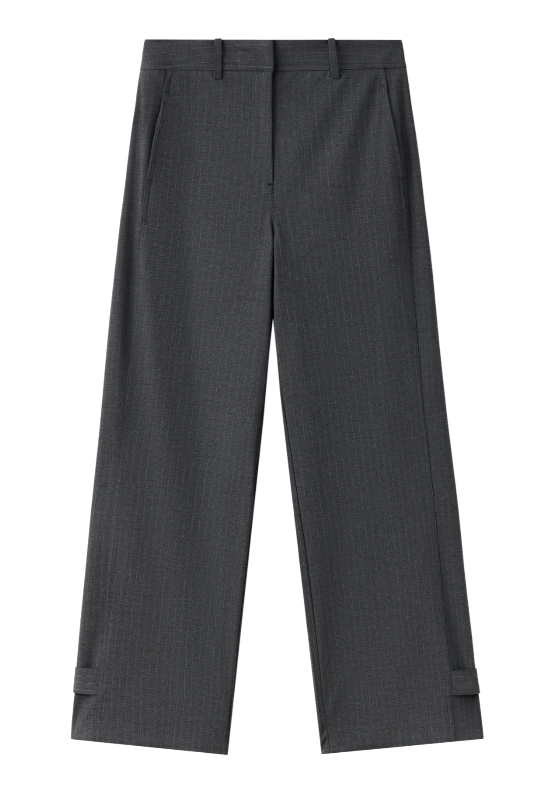 Pinstripe Adjustable Hem Trousers - Grey
