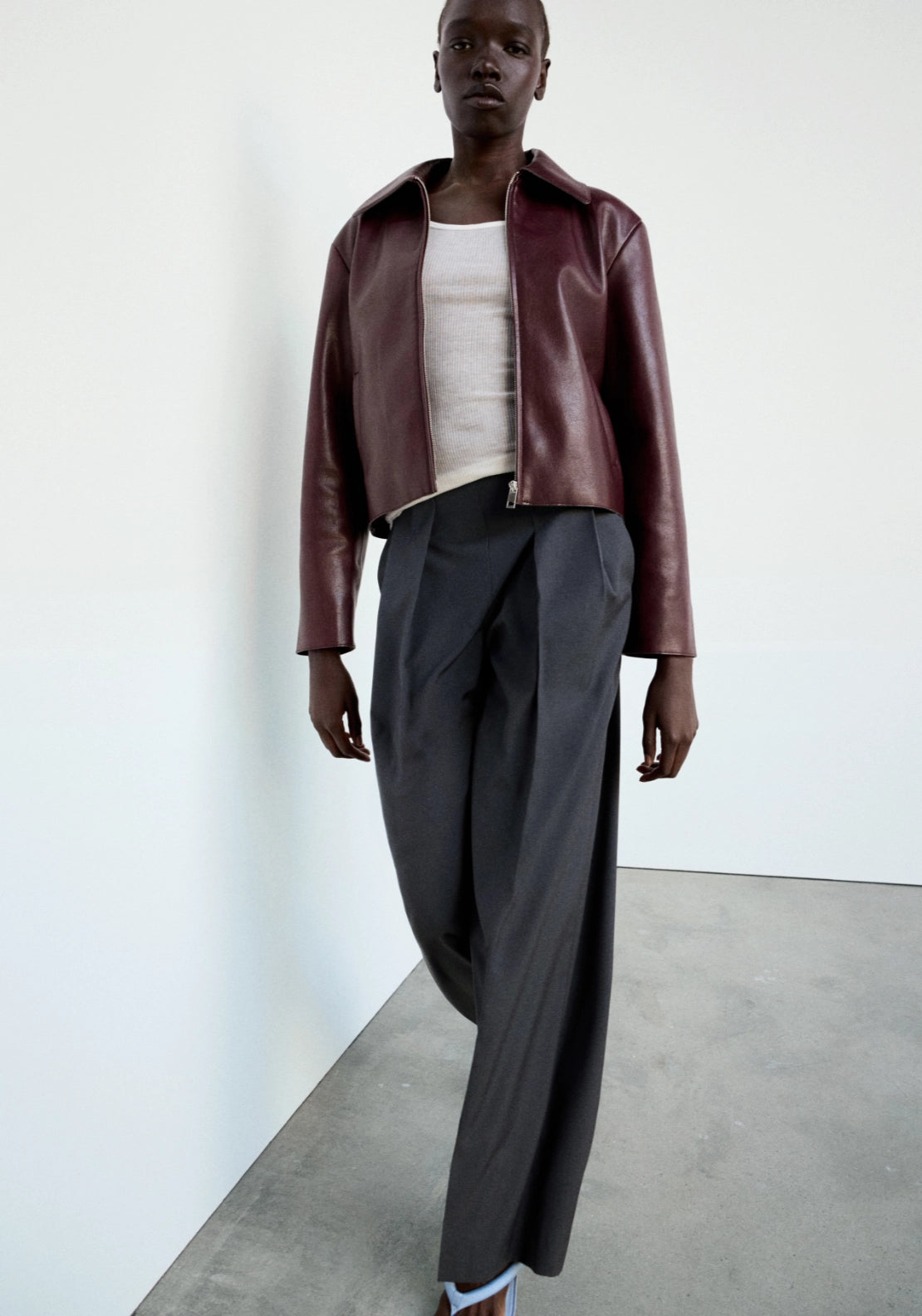Straight Fit Pleated Trousers - Grey