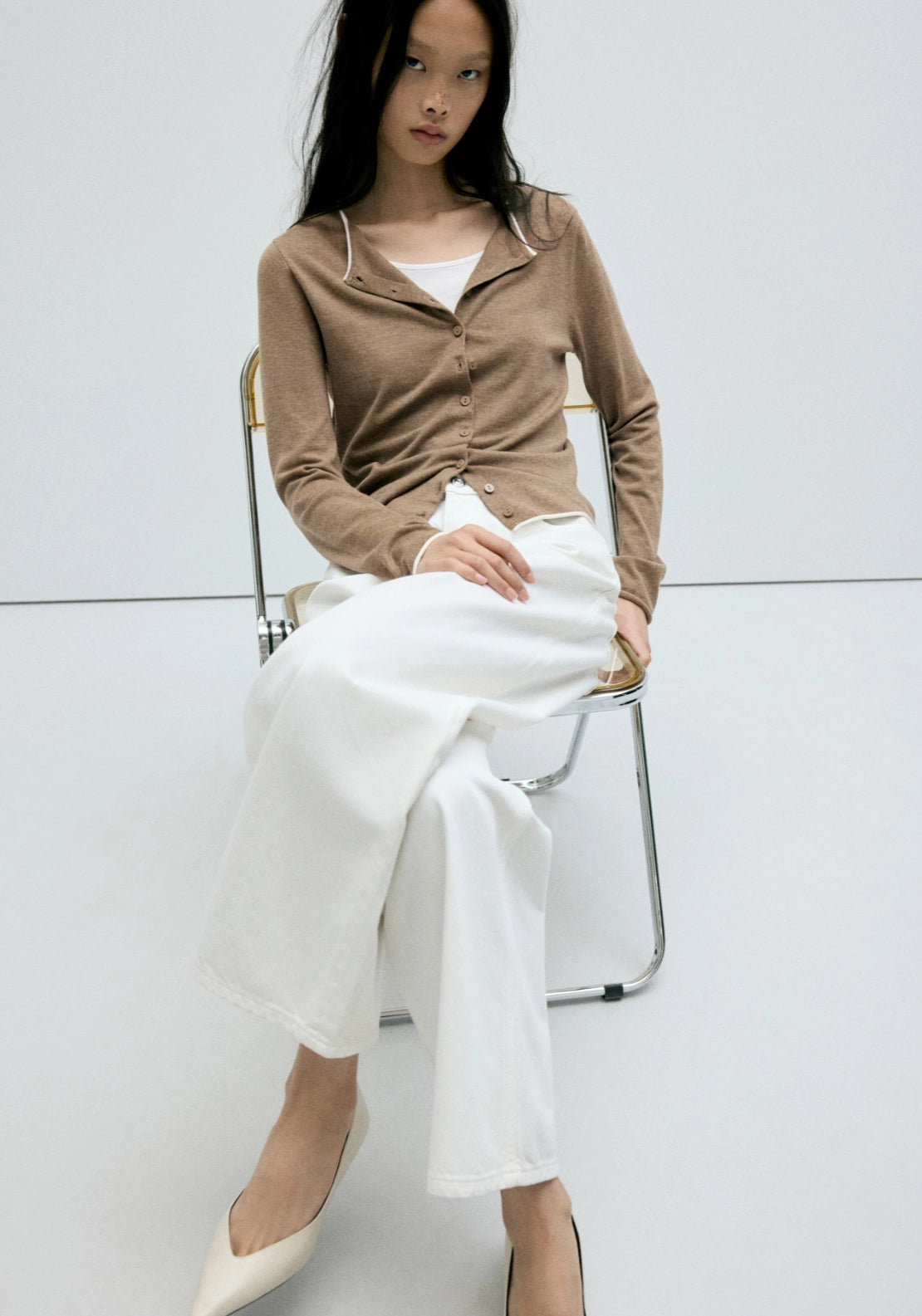 Knit Cardigan With Contrasting Trims - Brown