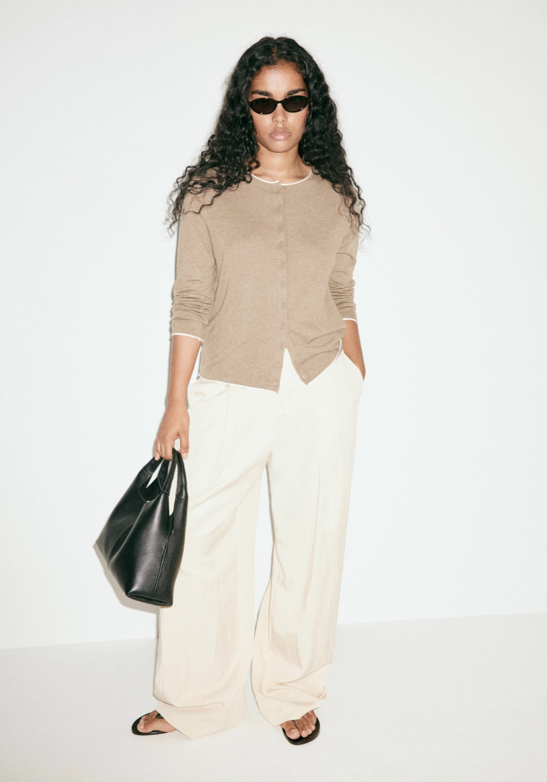 Knit Cardigan With Contrasting Trims - Brown