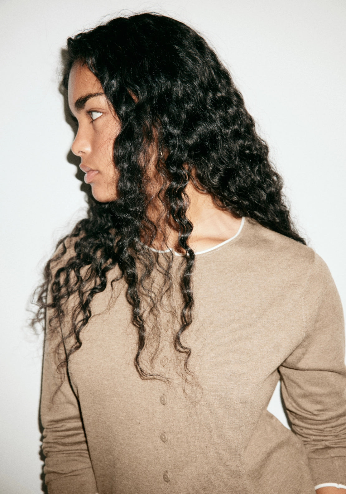 Knit Cardigan With Contrasting Trims - Brown