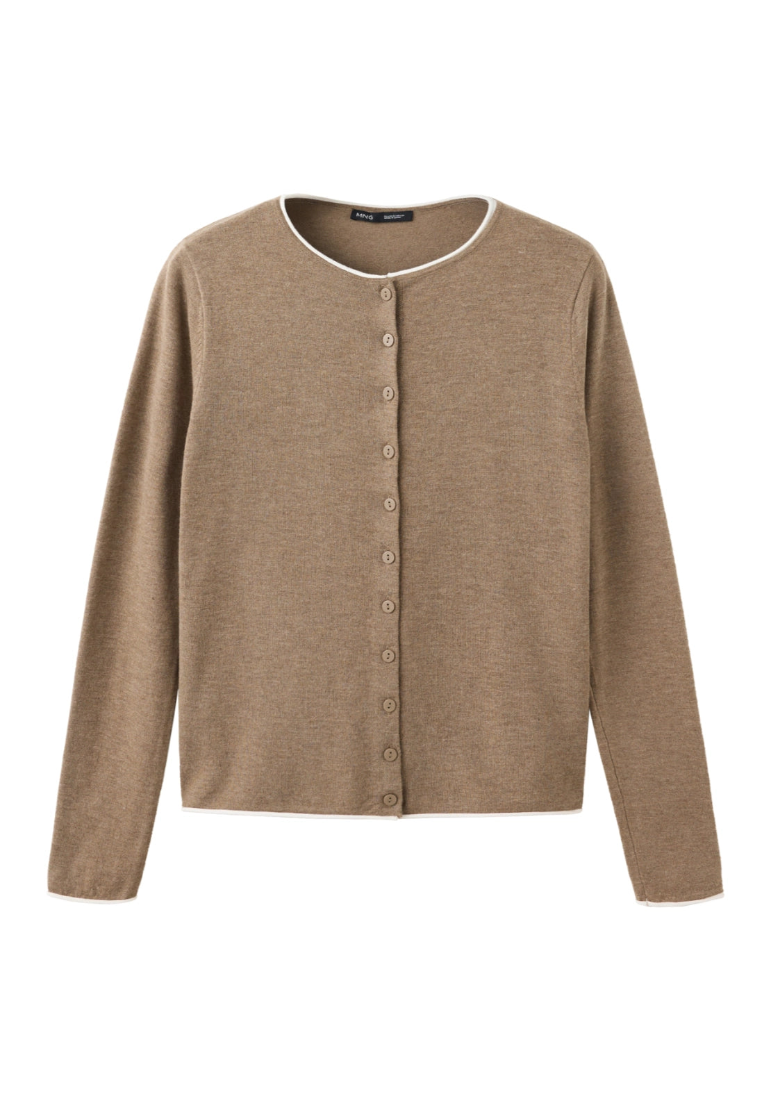 Knit Cardigan With Contrasting Trims - Brown