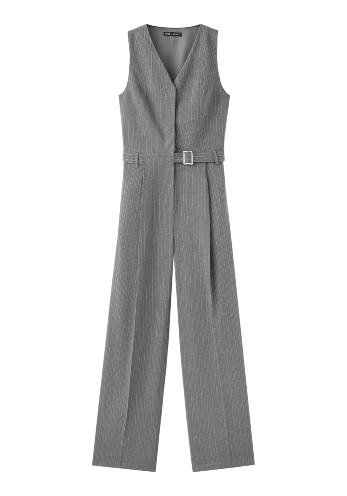 Pinstriped Belted Jumpsuit - Grey