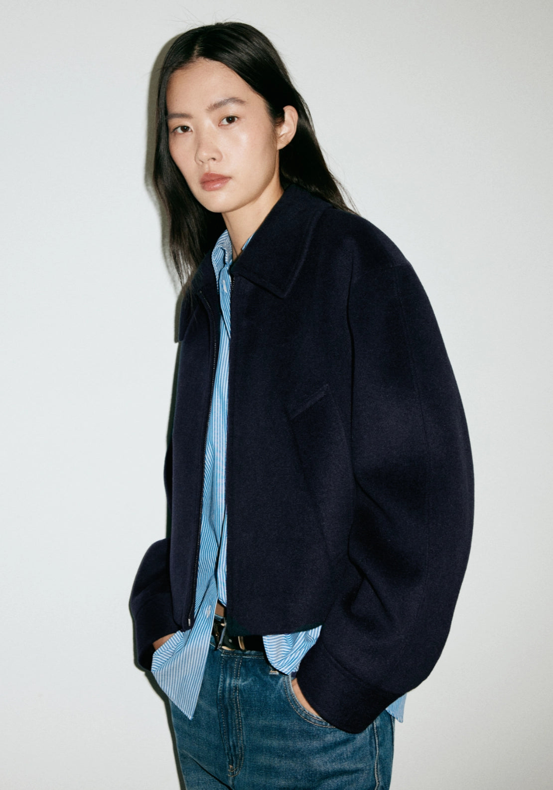 Wool Jacket With Shirt Collar - Blue